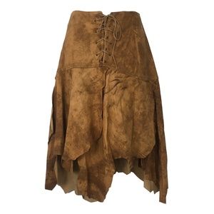 Plein Sud | Brown Distressed Leather Skirt
